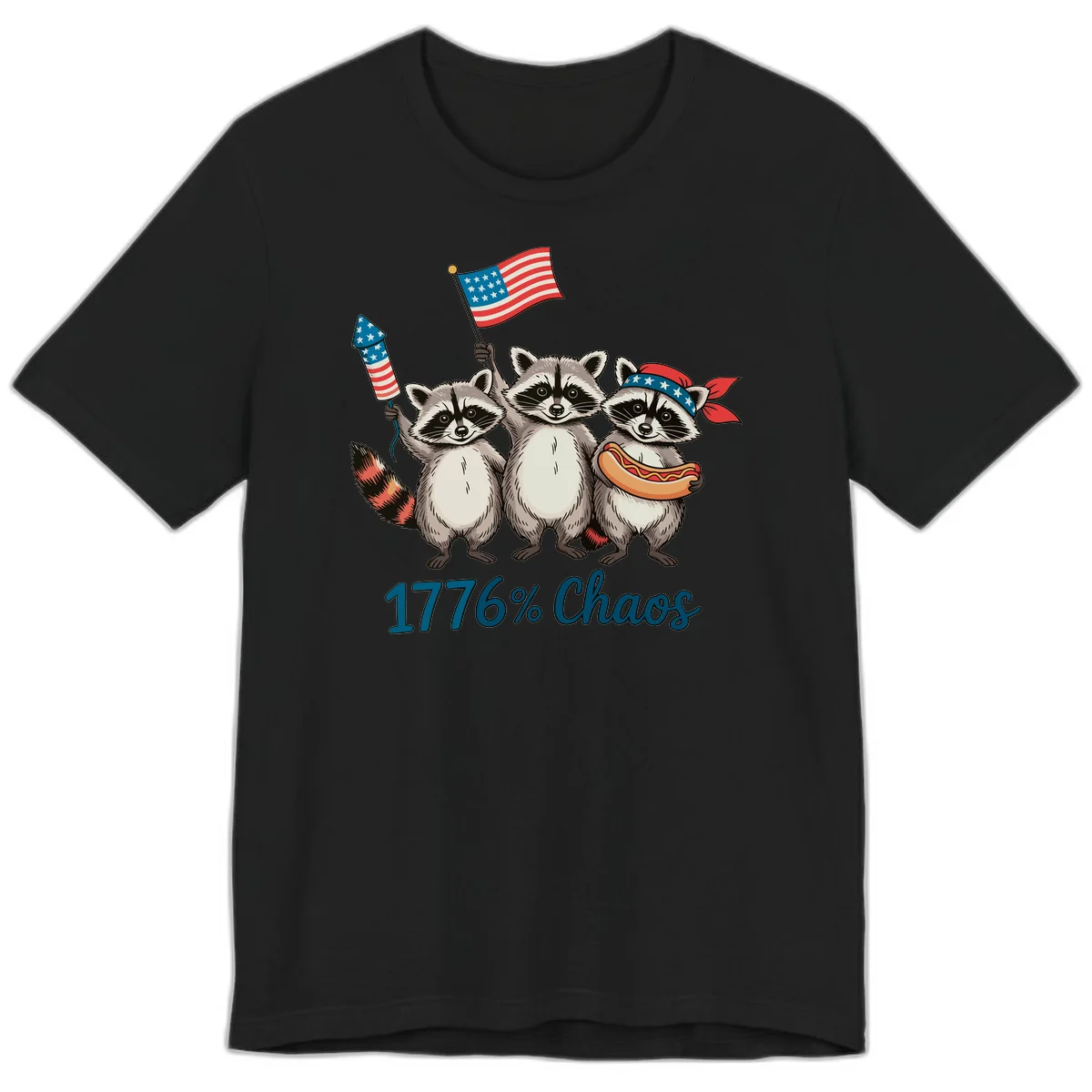 Patriotic Raccoons 1776 Chaos Premium Tee in Black