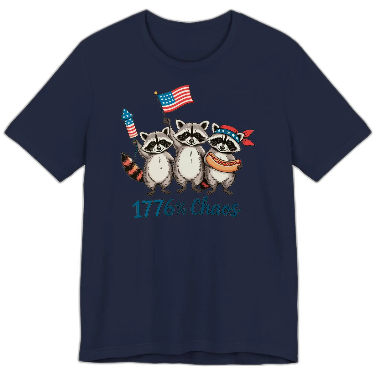 Patriotic Raccoons 1776 Chaos Premium Tee in Navy