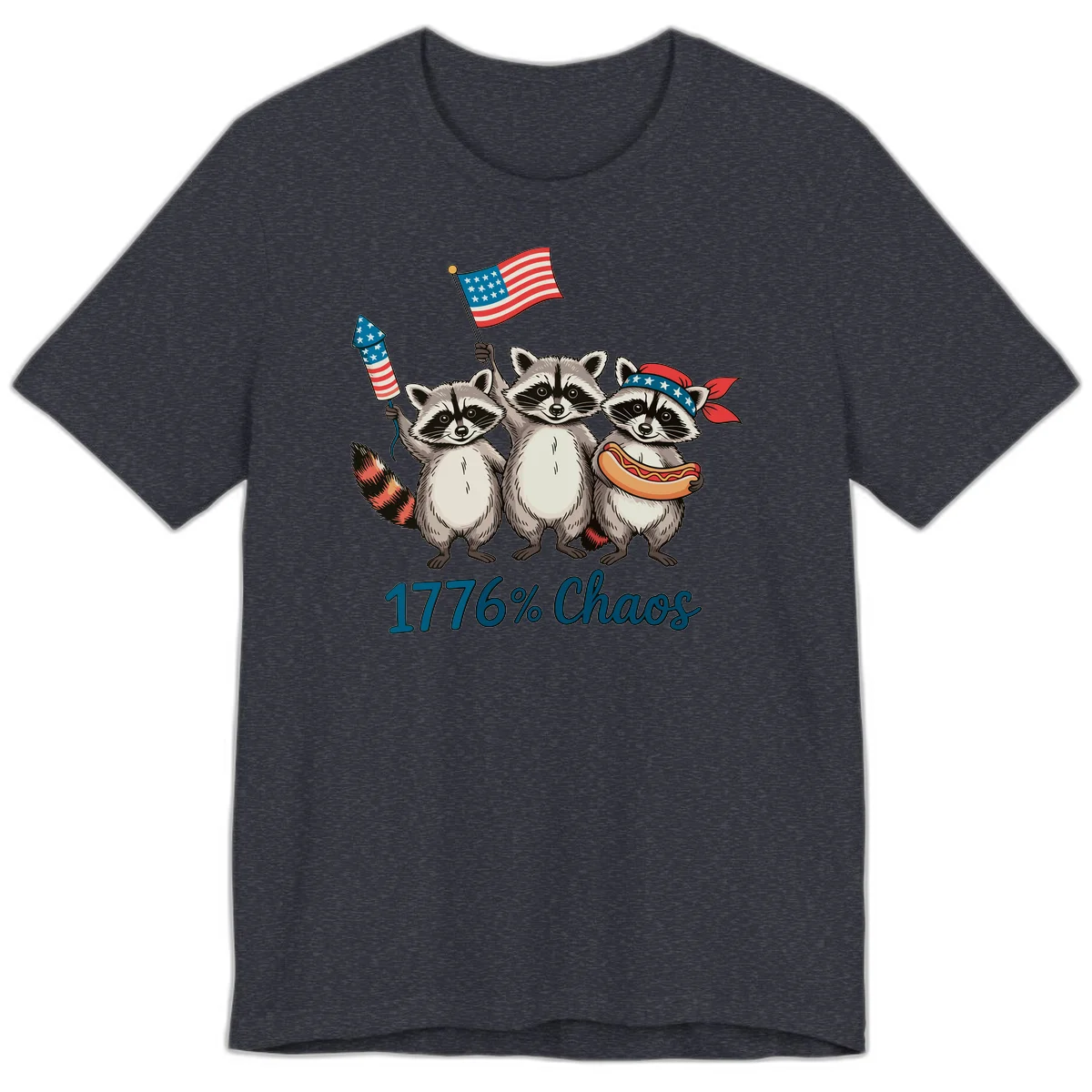 Patriotic Raccoons 1776 Chaos Premium Tee in Heather Navy