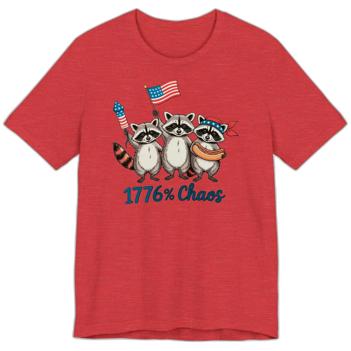 Patriotic Raccoons 1776 Chaos Premium Tee in Heather Red