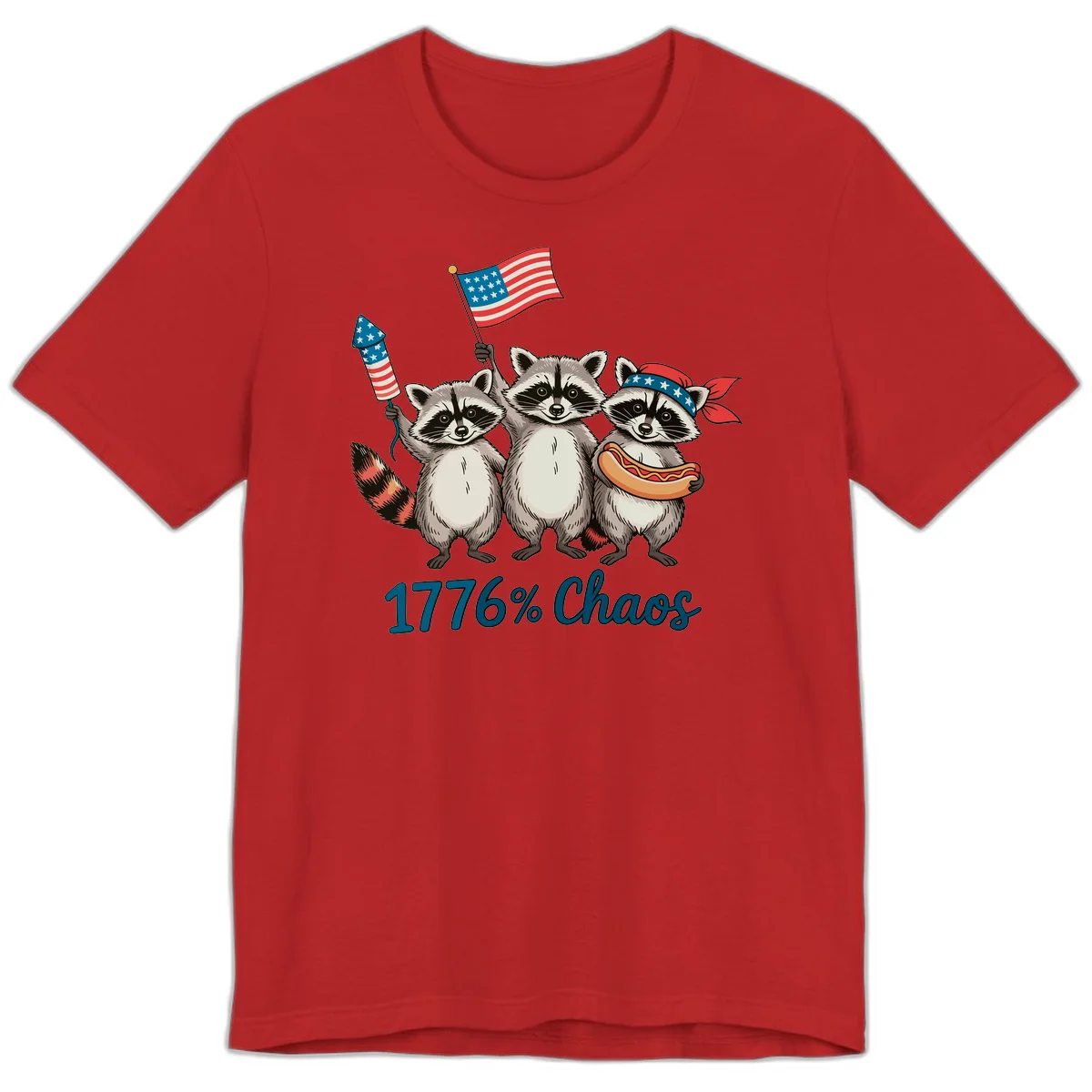 Patriotic Raccoons 1776 Chaos Premium Tee in Red