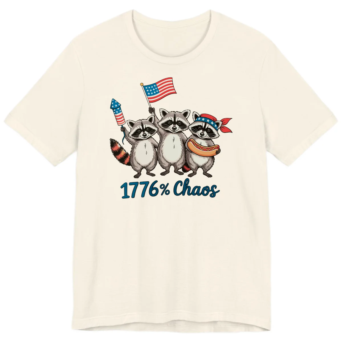 Patriotic Raccoons 1776 Chaos Premium Tee in Natural