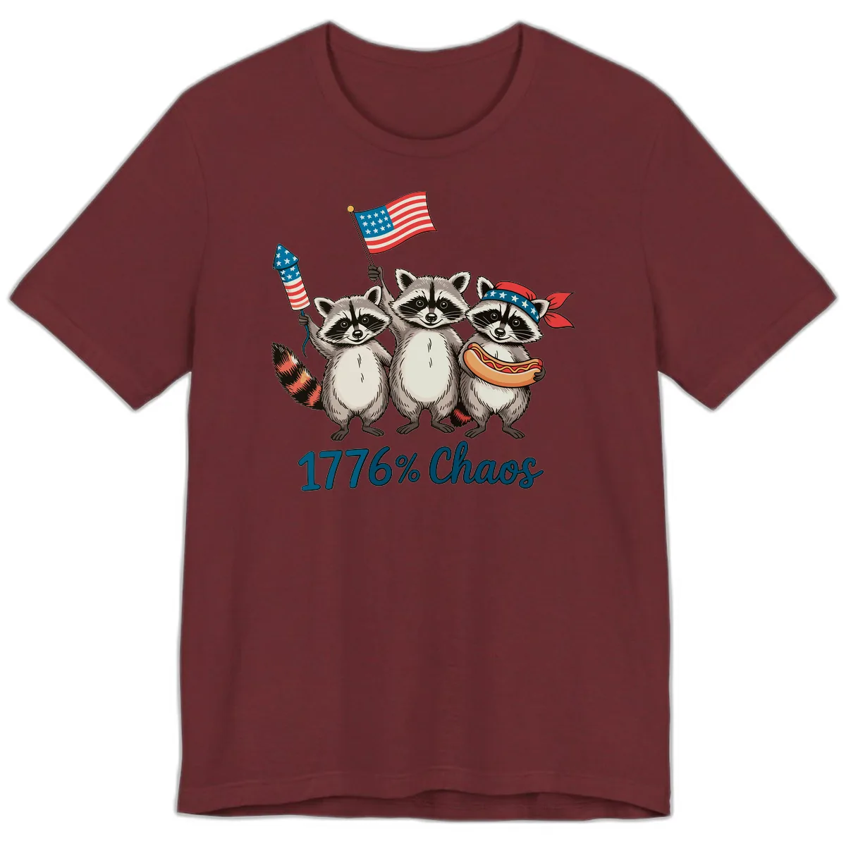 Patriotic Raccoons 1776 Percent Chaos Celebration Premium T-Shirt in Heather Cardinal