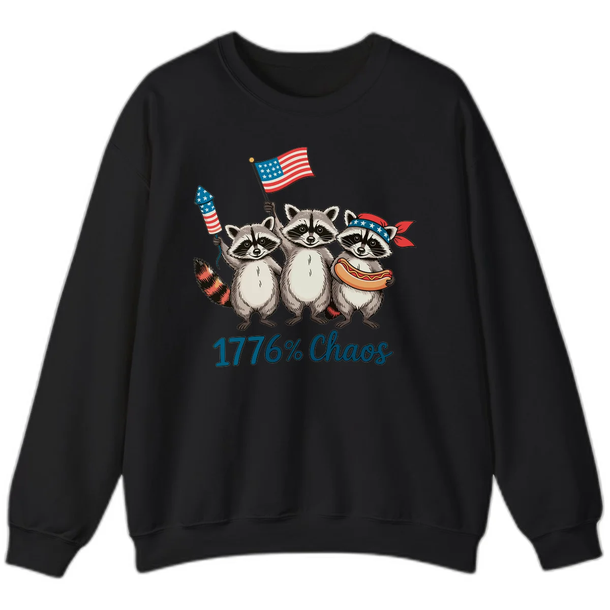 Patriotic Raccoons 1776 Chaos Sweatshirt in Black