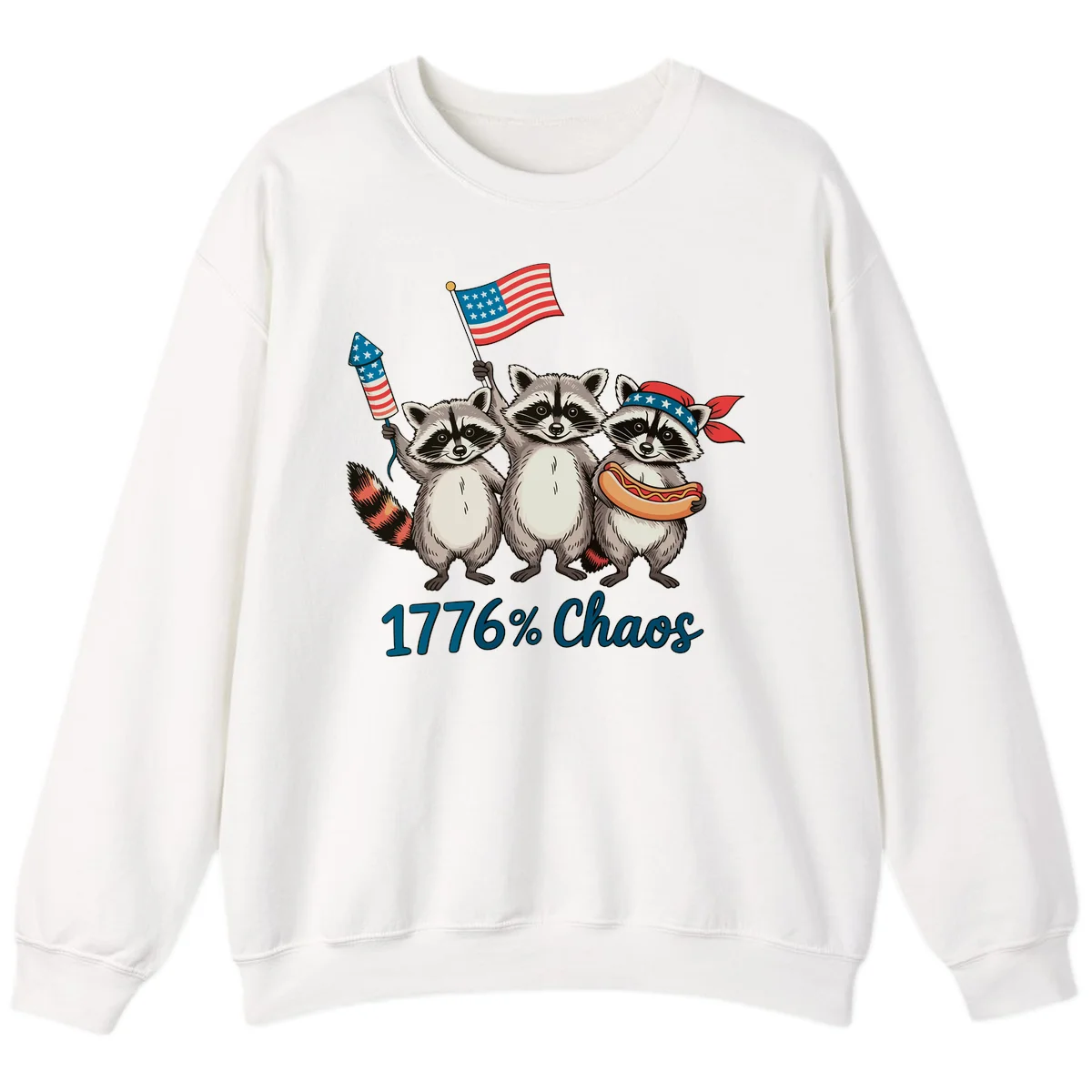 Patriotic Raccoons 1776 Chaos Sweatshirt in White