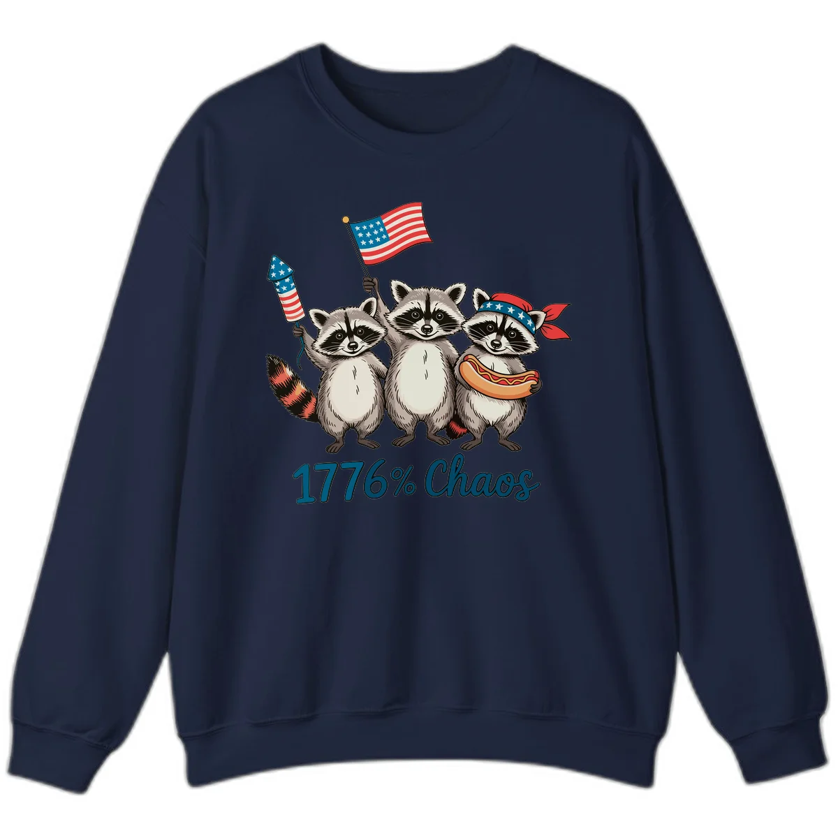 Patriotic Raccoons 1776 Chaos Sweatshirt in Navy