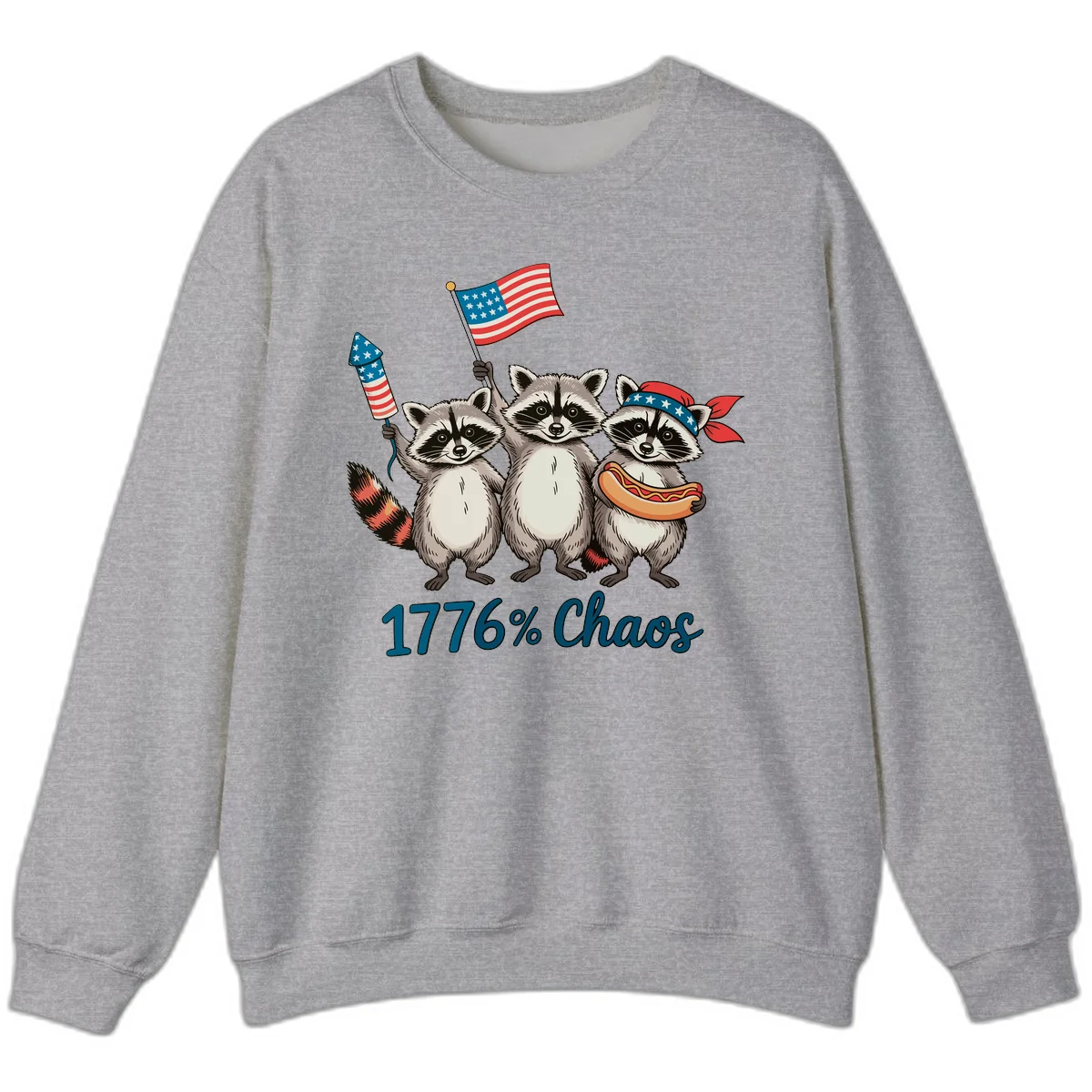 Patriotic Raccoons 1776 Chaos Sweatshirt in Sport Grey