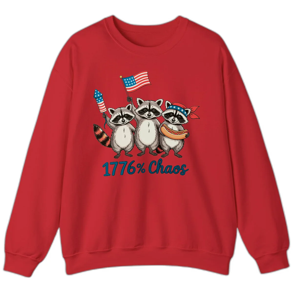 Patriotic Raccoons 1776 Chaos Sweatshirt in Red