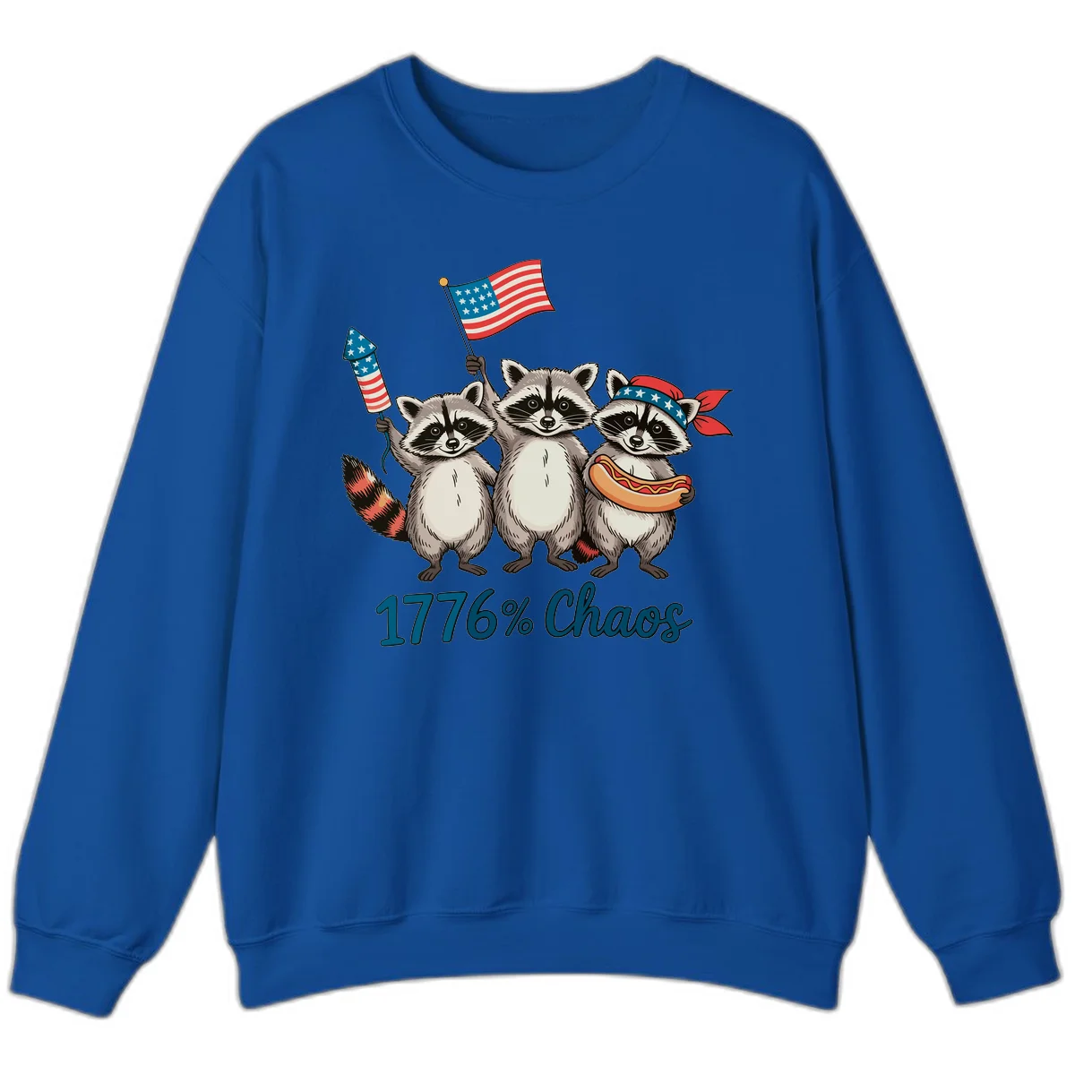 Patriotic Raccoons 1776 Chaos Sweatshirt in Royal