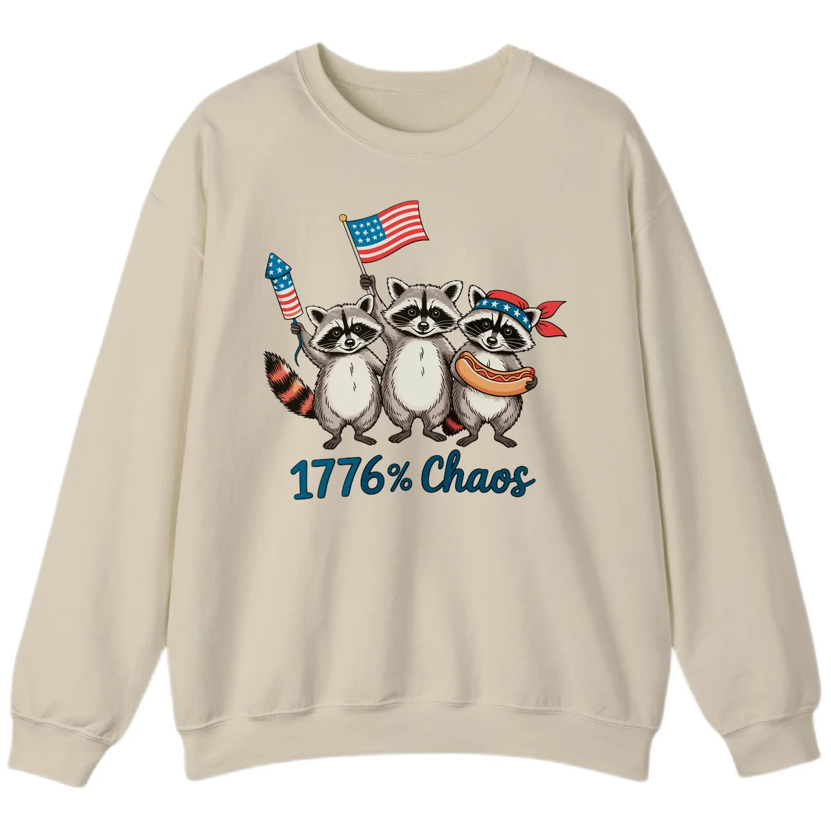 Patriotic Raccoons 1776 Chaos Sweatshirt in Sand