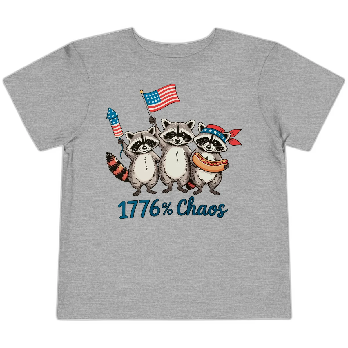 Patriotic Raccoons 1776 Chaos Toddler Tee in Athletic Heather