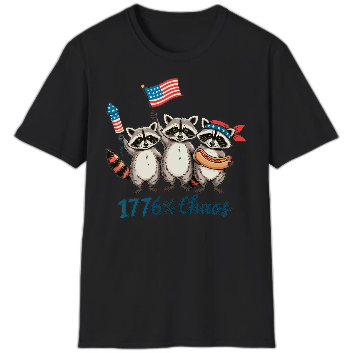 Patriotic Raccoons 1776 Chaos T-Shirt in Black