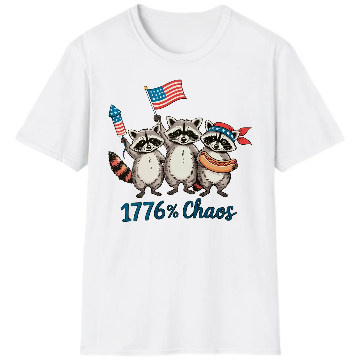 Patriotic Raccoons 1776 Chaos T-Shirt in White