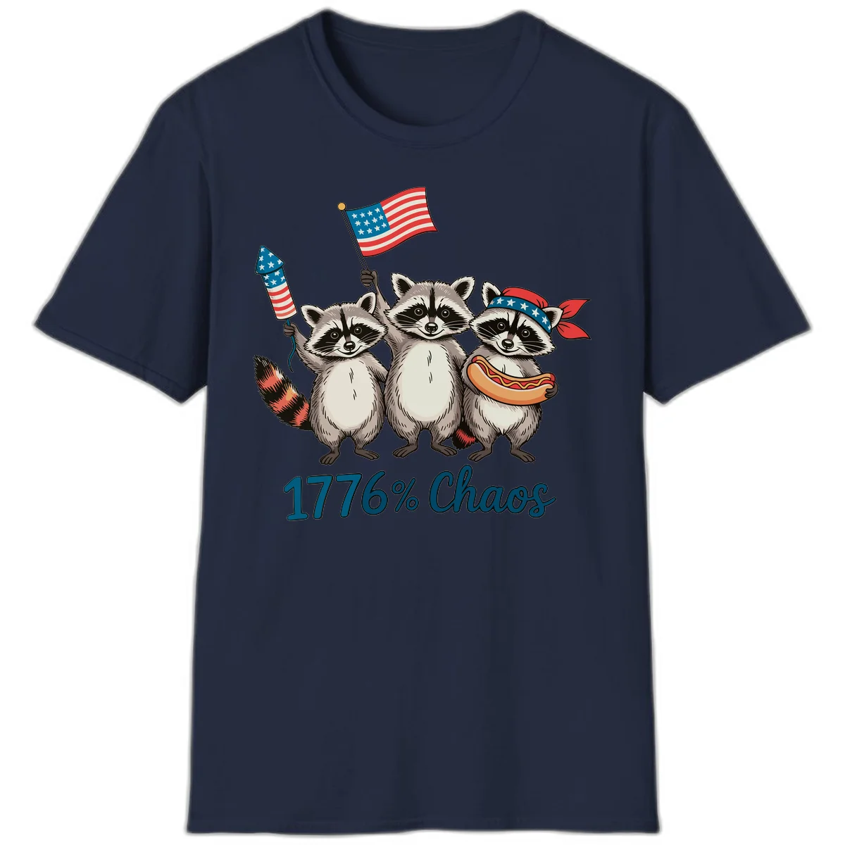 Patriotic Raccoons 1776 Chaos T-Shirt in Navy