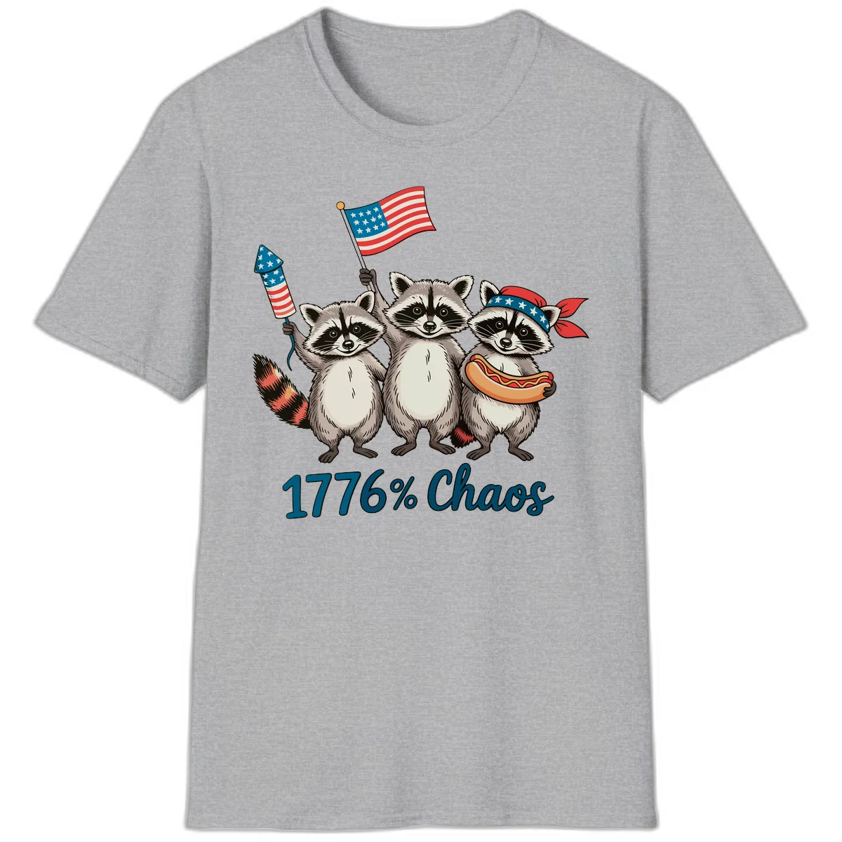 Patriotic Raccoons 1776 Chaos T-Shirt in Sport Grey