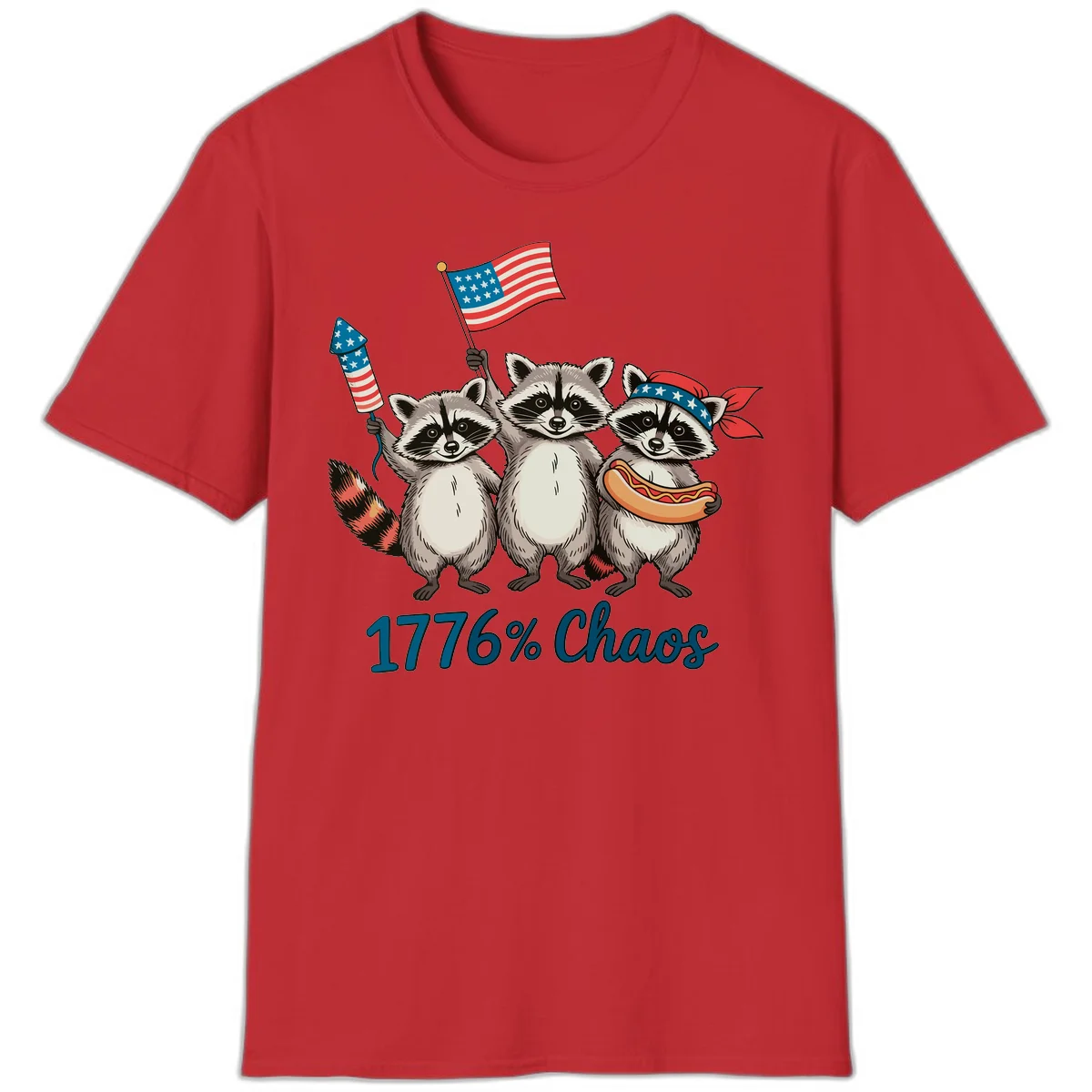 Patriotic Raccoons 1776 Chaos T-Shirt in Red