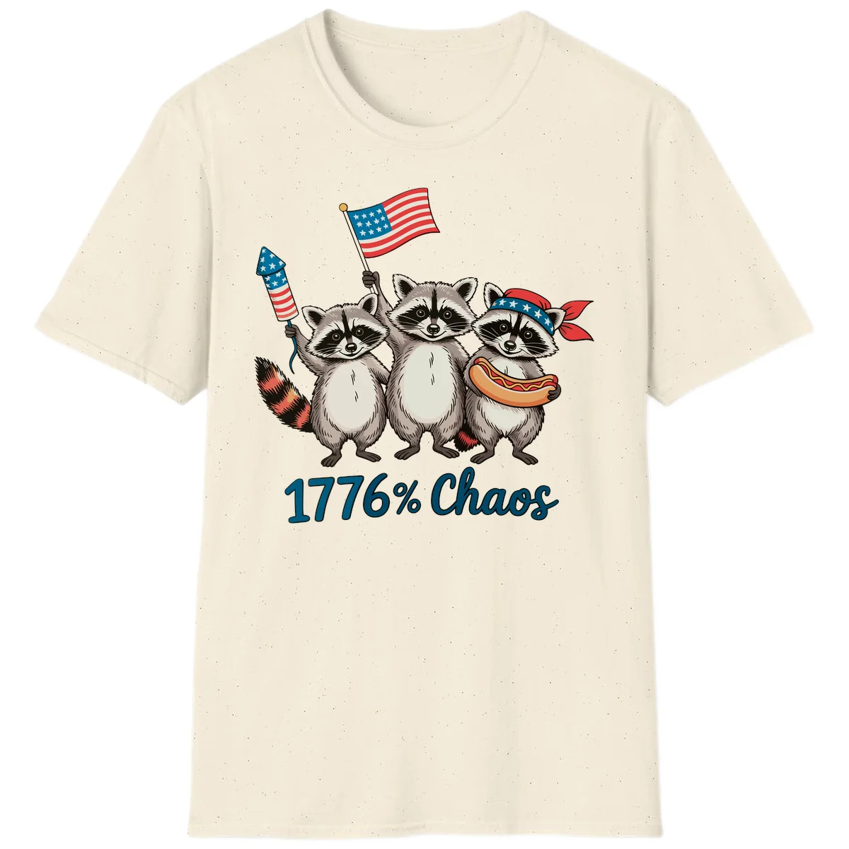 Patriotic Raccoons 1776 Chaos T-Shirt in Natural