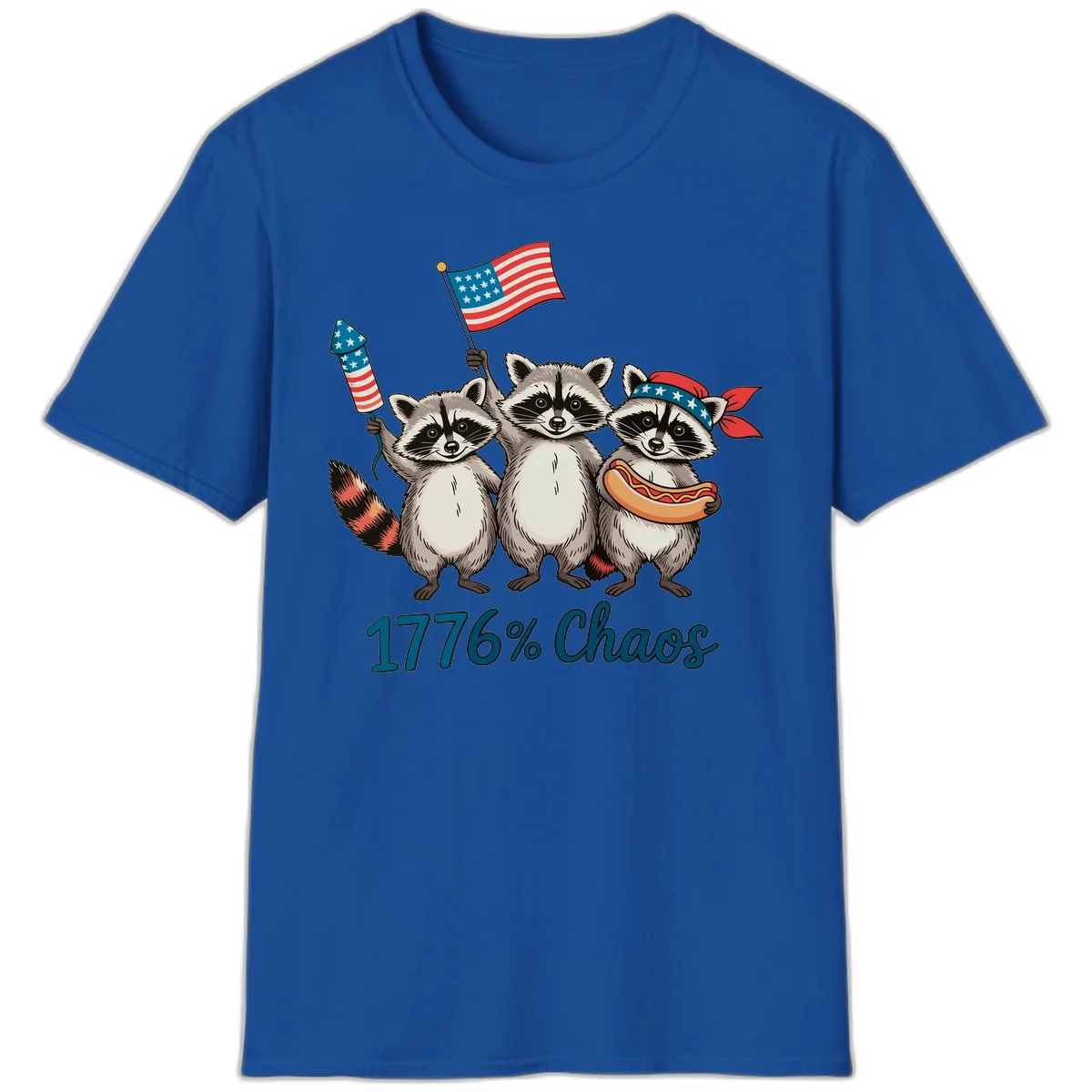 Patriotic Raccoons 1776 Chaos T-Shirt in Royal