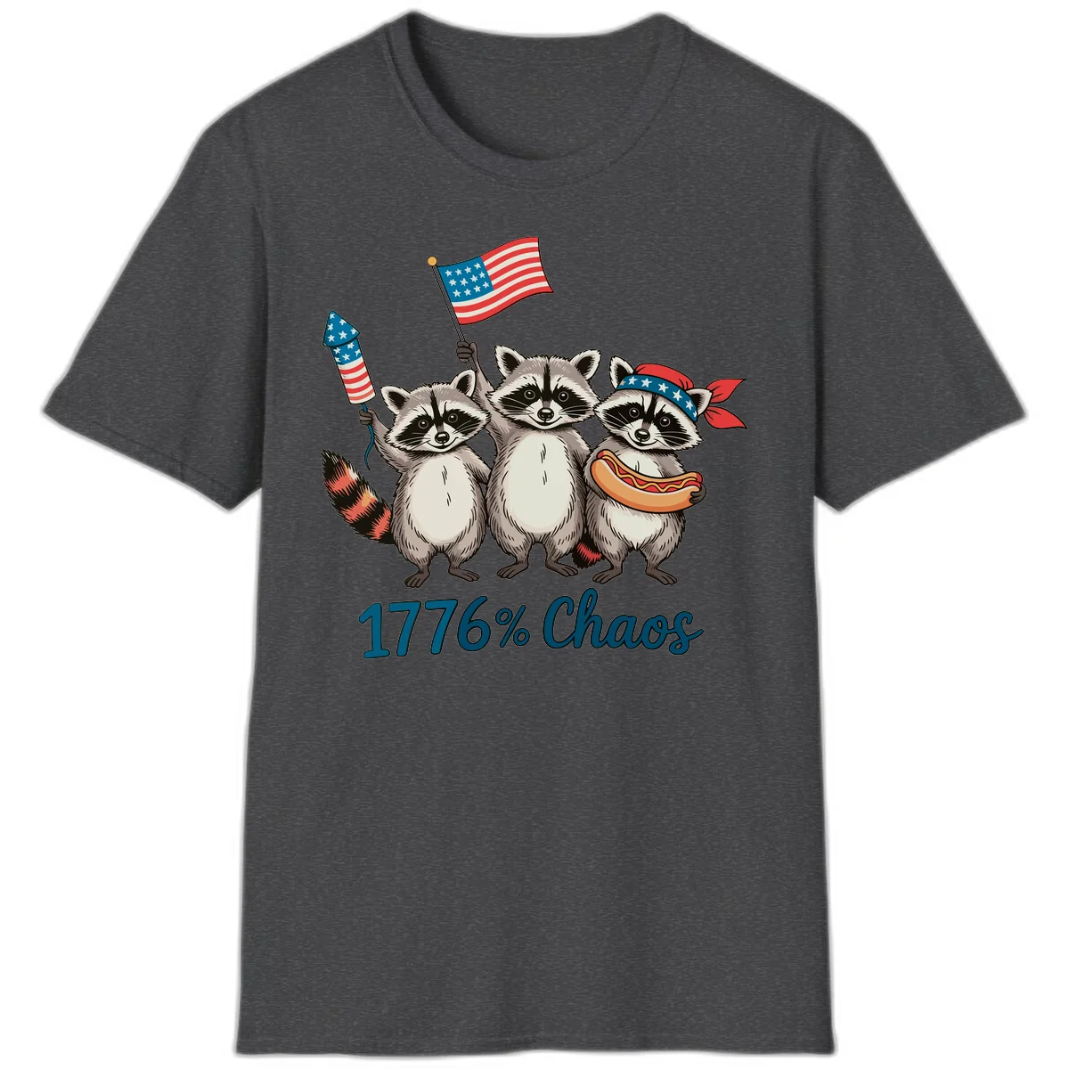 Patriotic Raccoons 1776 Chaos T-Shirt in Dark Heather