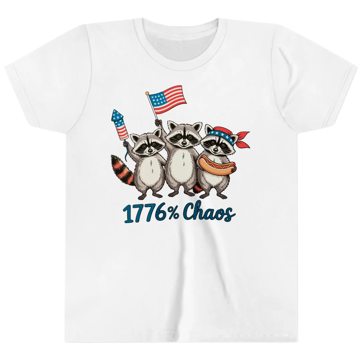 Patriotic Raccoons 1776 Chaos Youth Tee in White