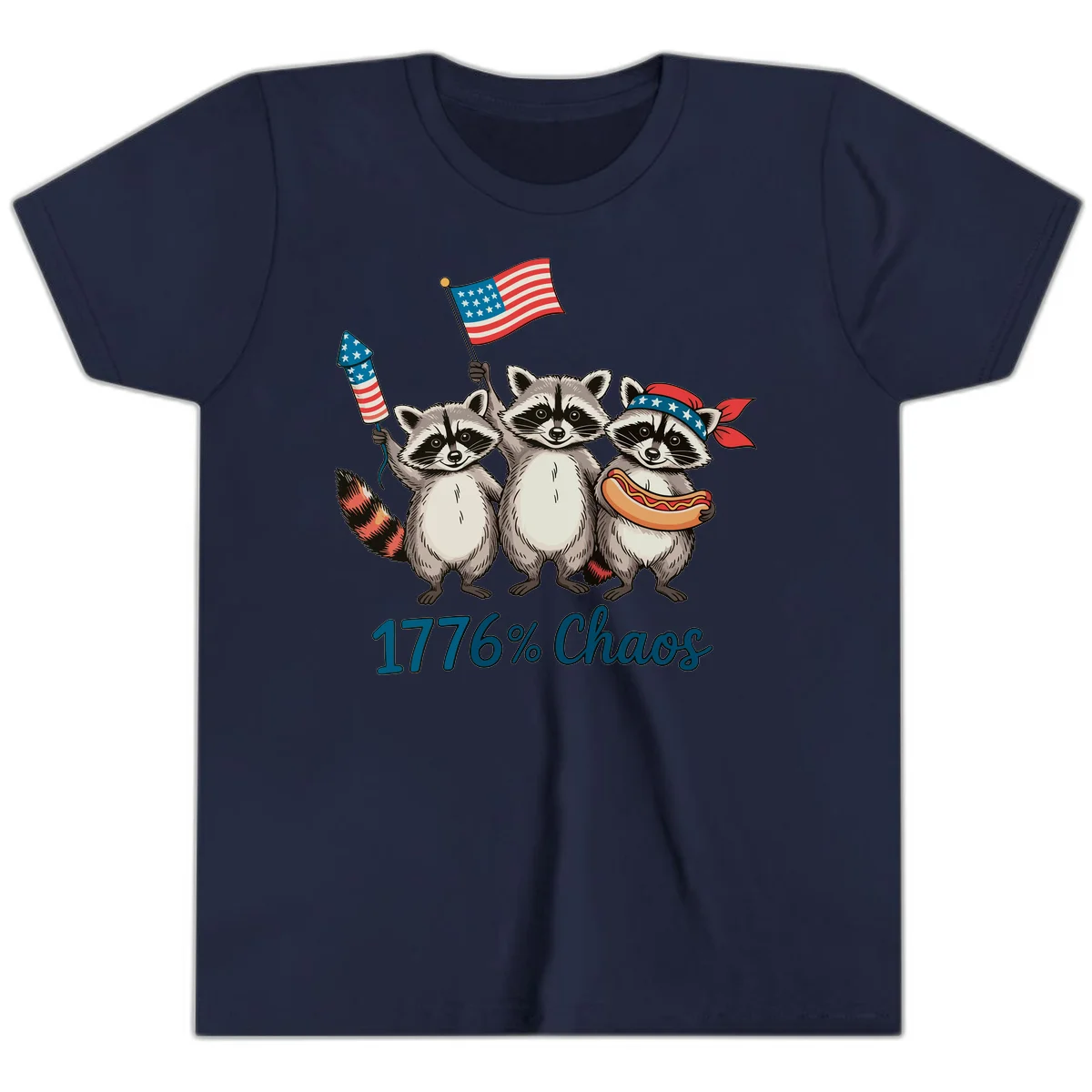 Patriotic Raccoons 1776 Chaos Youth Tee in Navy