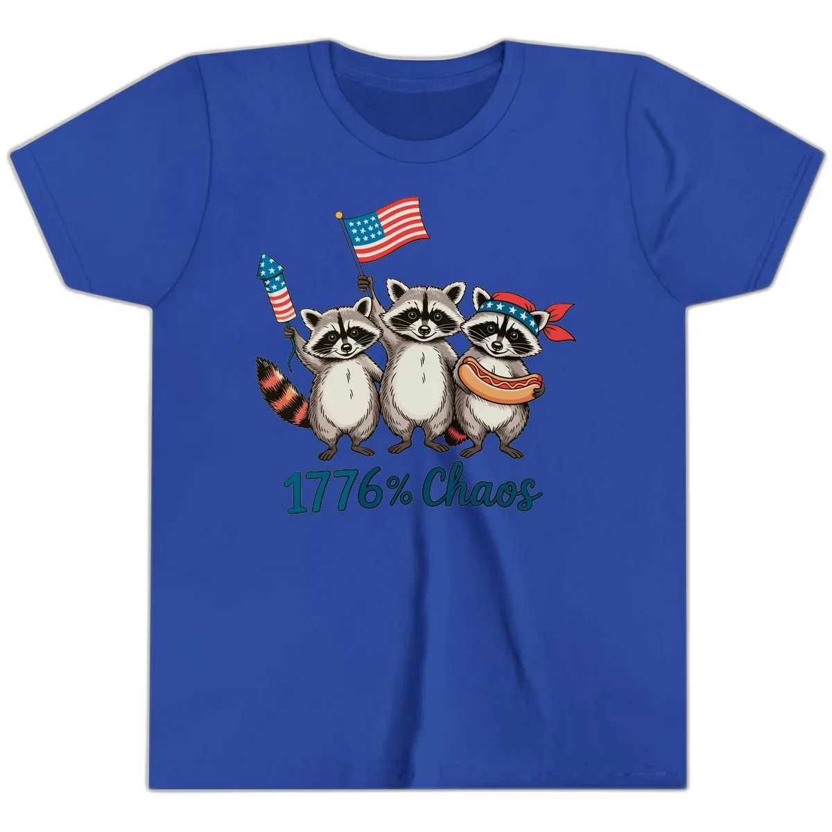 Patriotic Raccoons 1776 Chaos Youth Tee in True Royal