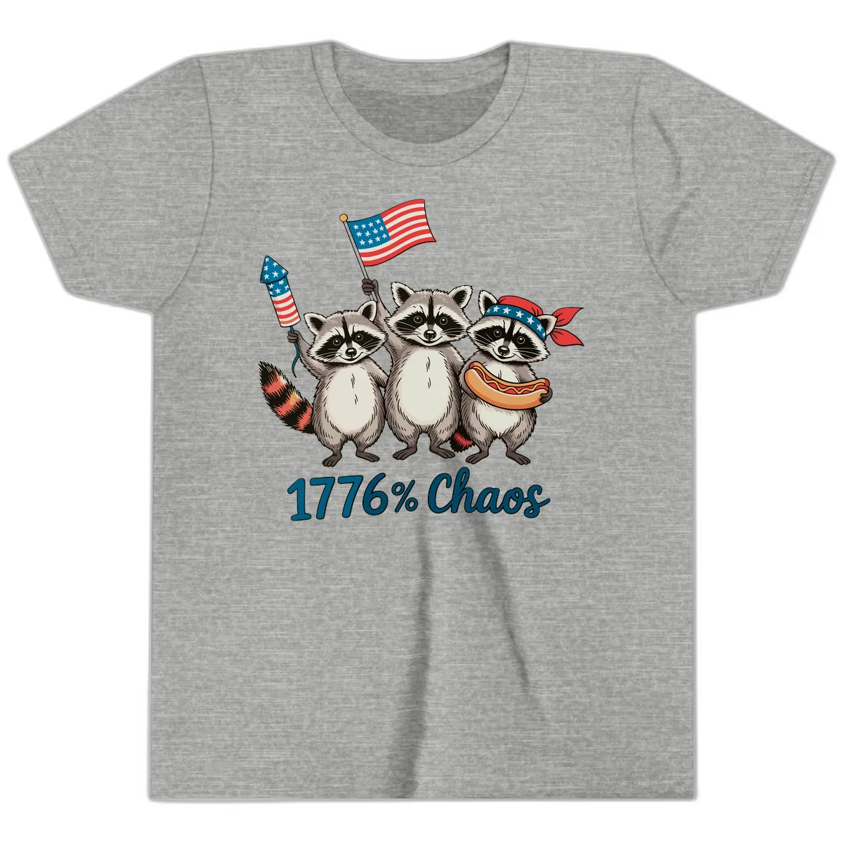 Patriotic Raccoons 1776 Chaos Youth Tee in Athletic Heather
