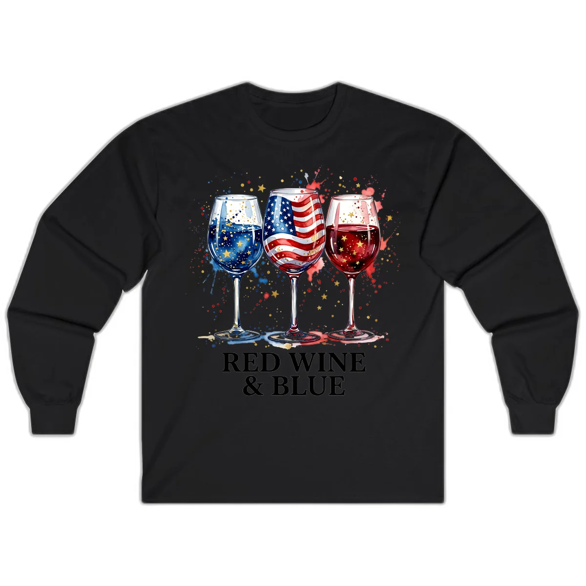 Red Wine and Blue Long Sleeve in Black
