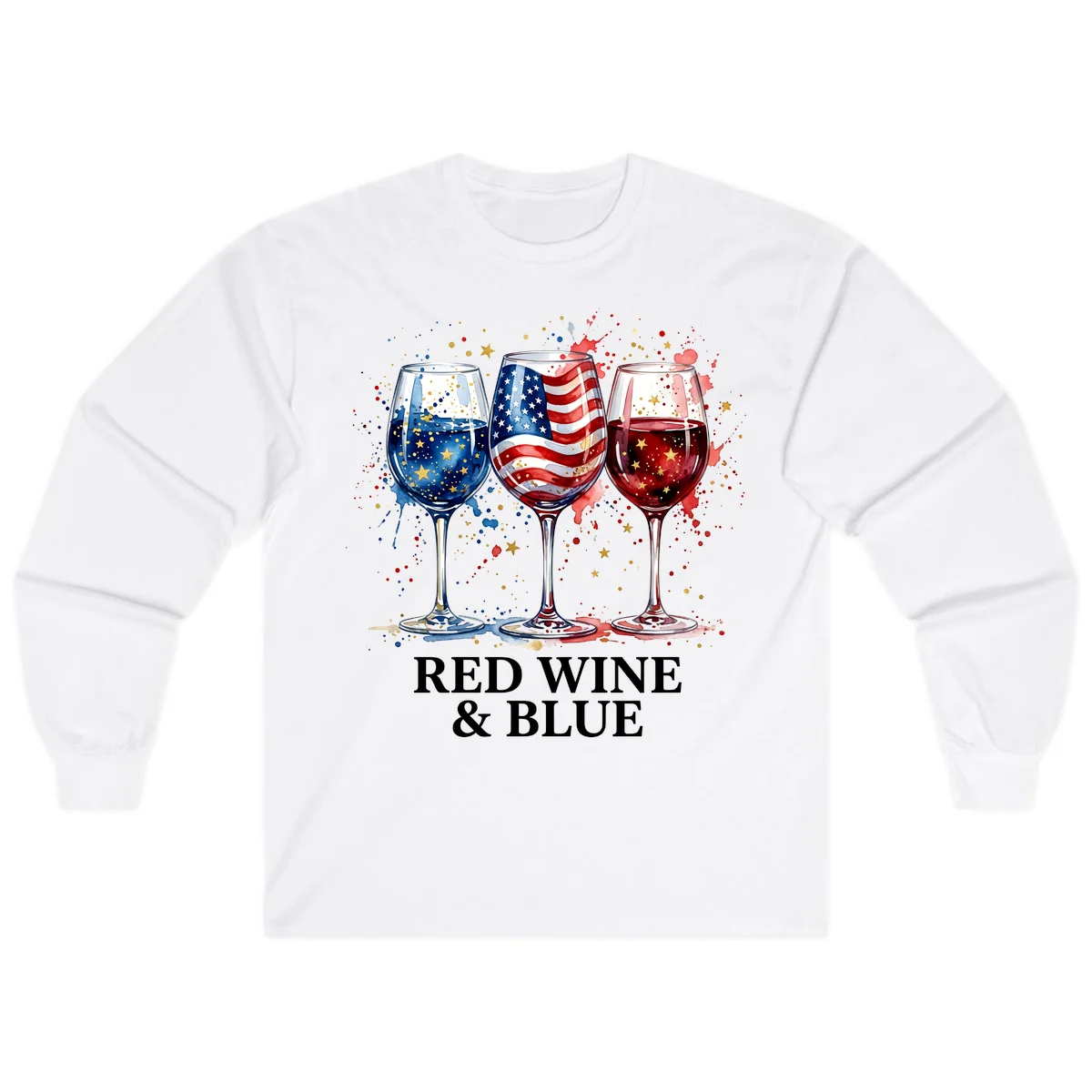 Red Wine and Blue Long Sleeve in White