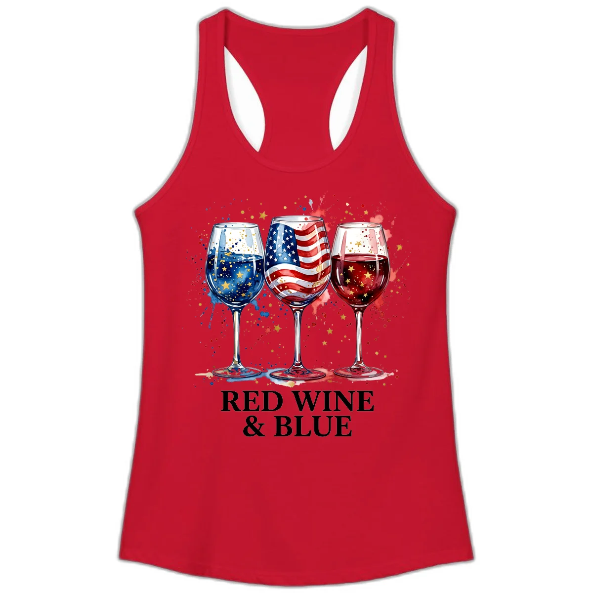Red Wine and Blue Ladies Tank in Solid Red