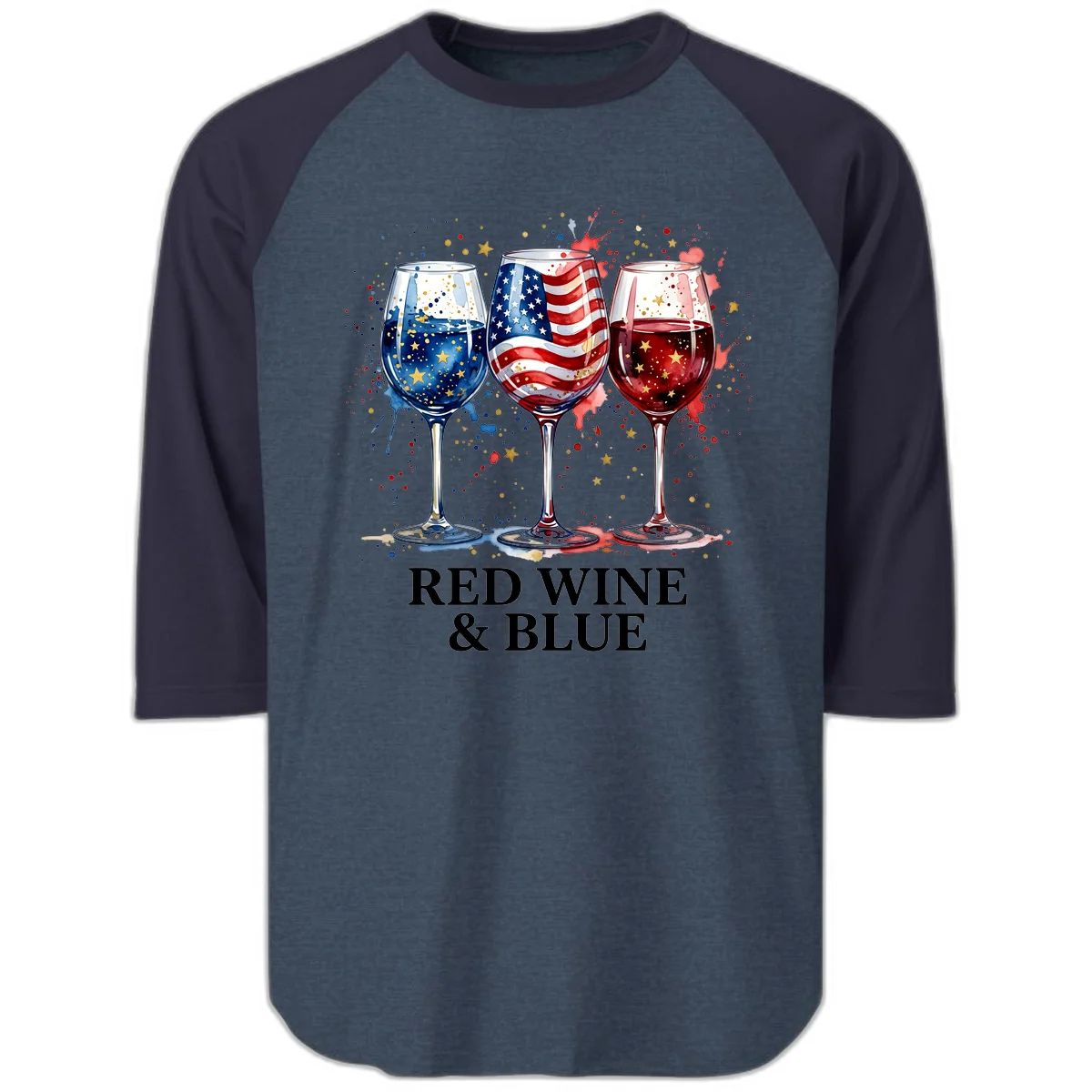 Red Wine and Blue Raglan 3/4 in Heather Denim Navy