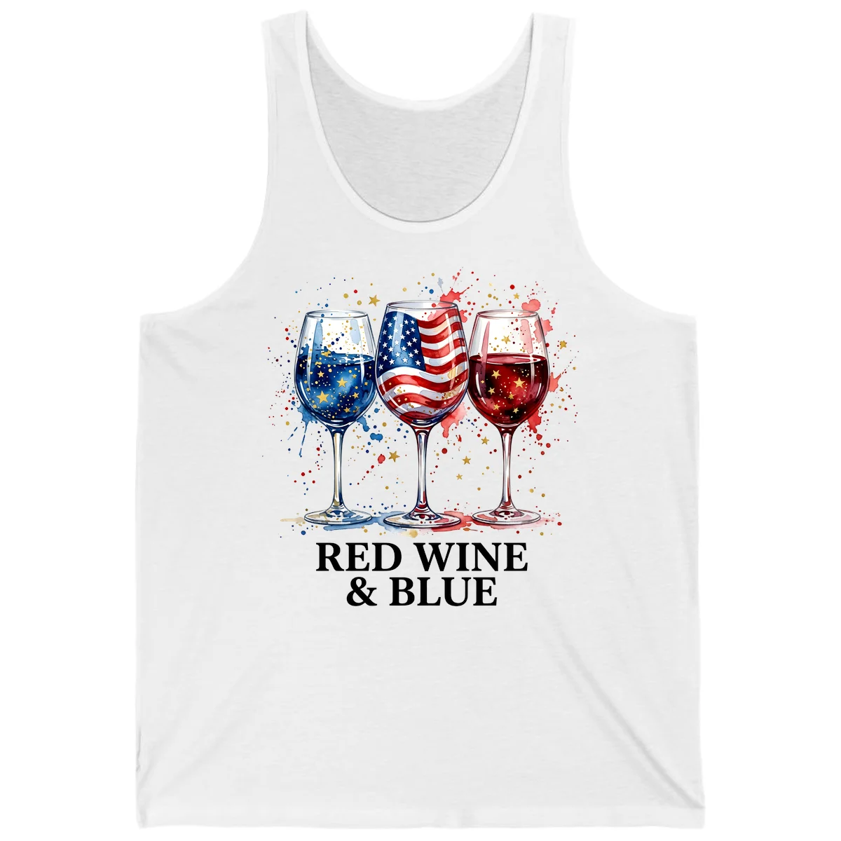 Red Wine and Blue Tank in White