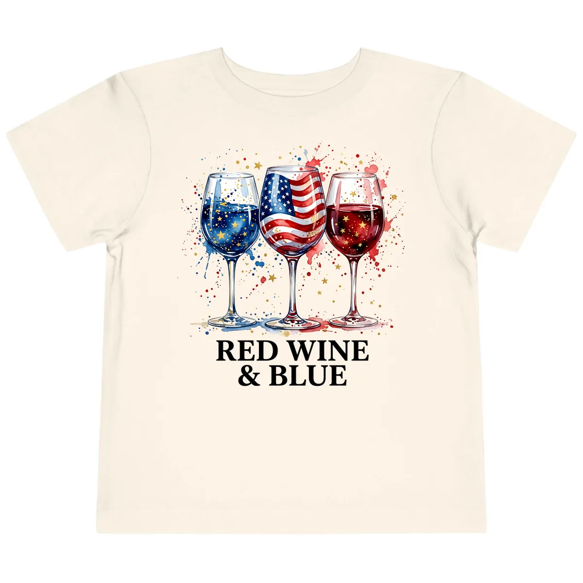 Red Wine and Blue Patriotic Celebration Glasses Toddler T-Shirt in Natural