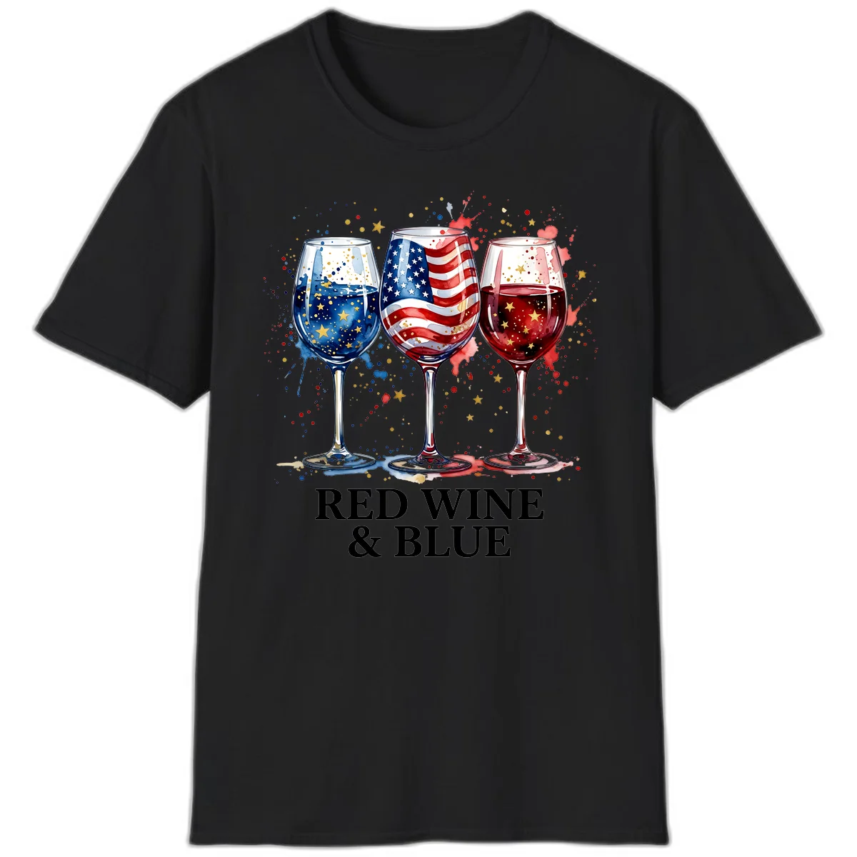 Red Wine and Blue T-Shirt in Black
