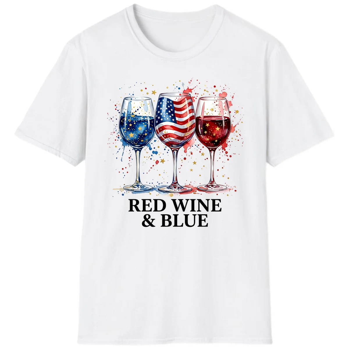Red Wine and Blue T-Shirt in White
