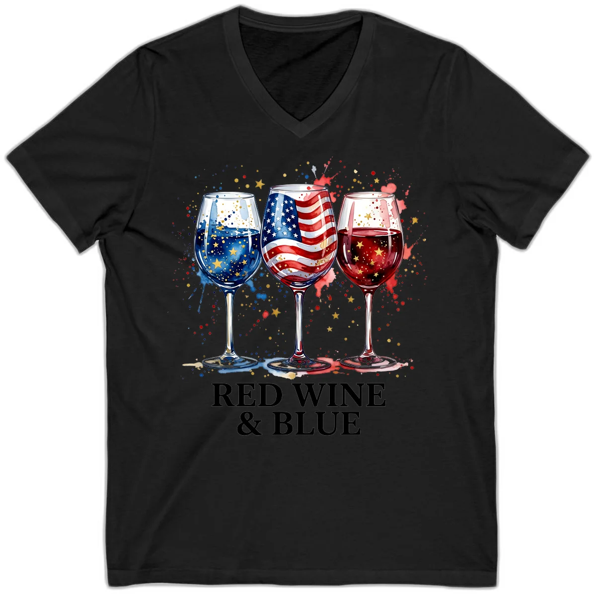 Red Wine and Blue V-Neck in Black