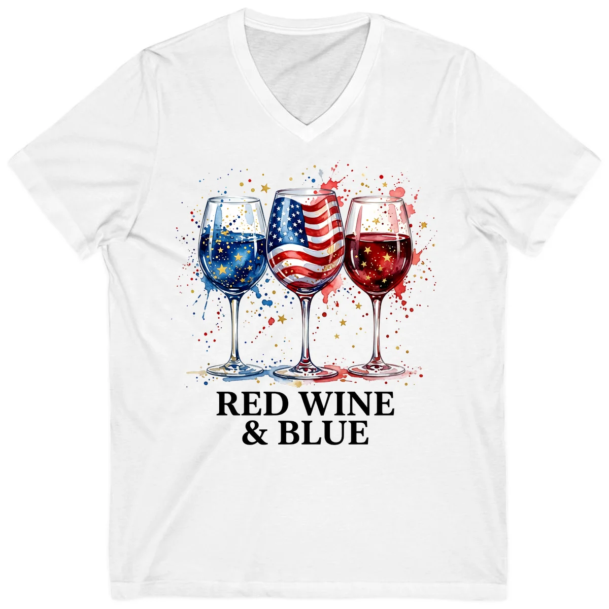 Red Wine and Blue V-Neck in White
