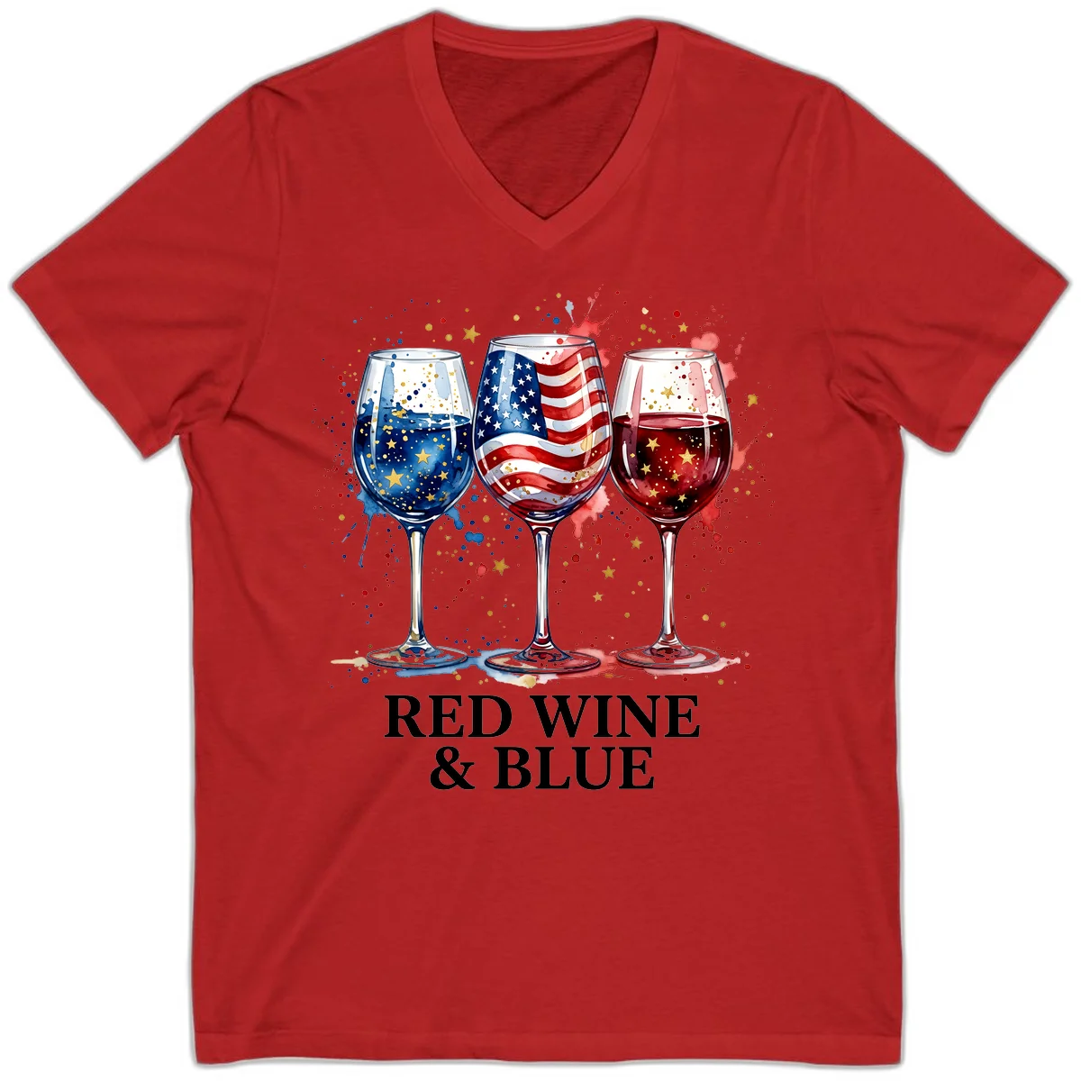 Red Wine and Blue V-Neck in Red