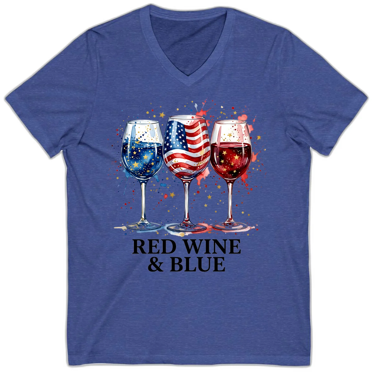 Red Wine and Blue V-Neck in Heather True Royal