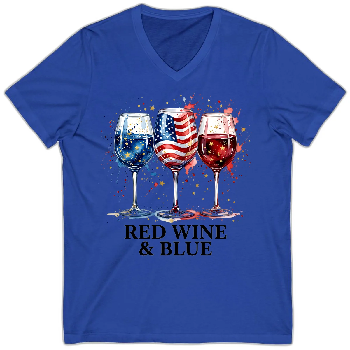Red Wine and Blue V-Neck in True Royal