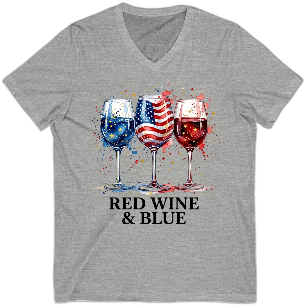 Red Wine and Blue V-Neck in Athletic Heather