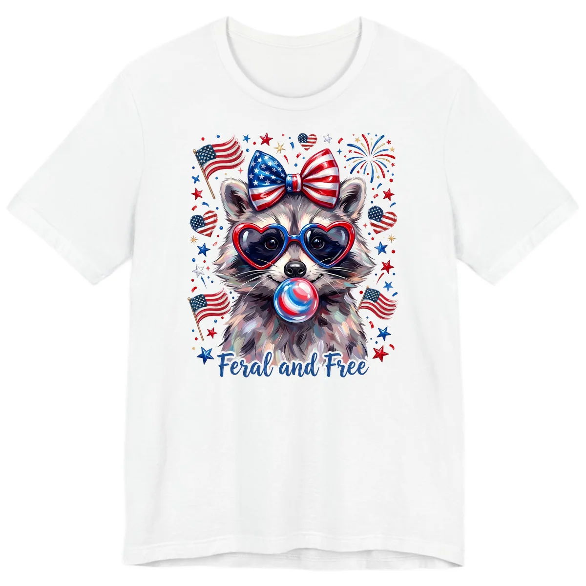 Patriotic Raccoon Feral and Free Fourth of July Premium T-Shirt in White