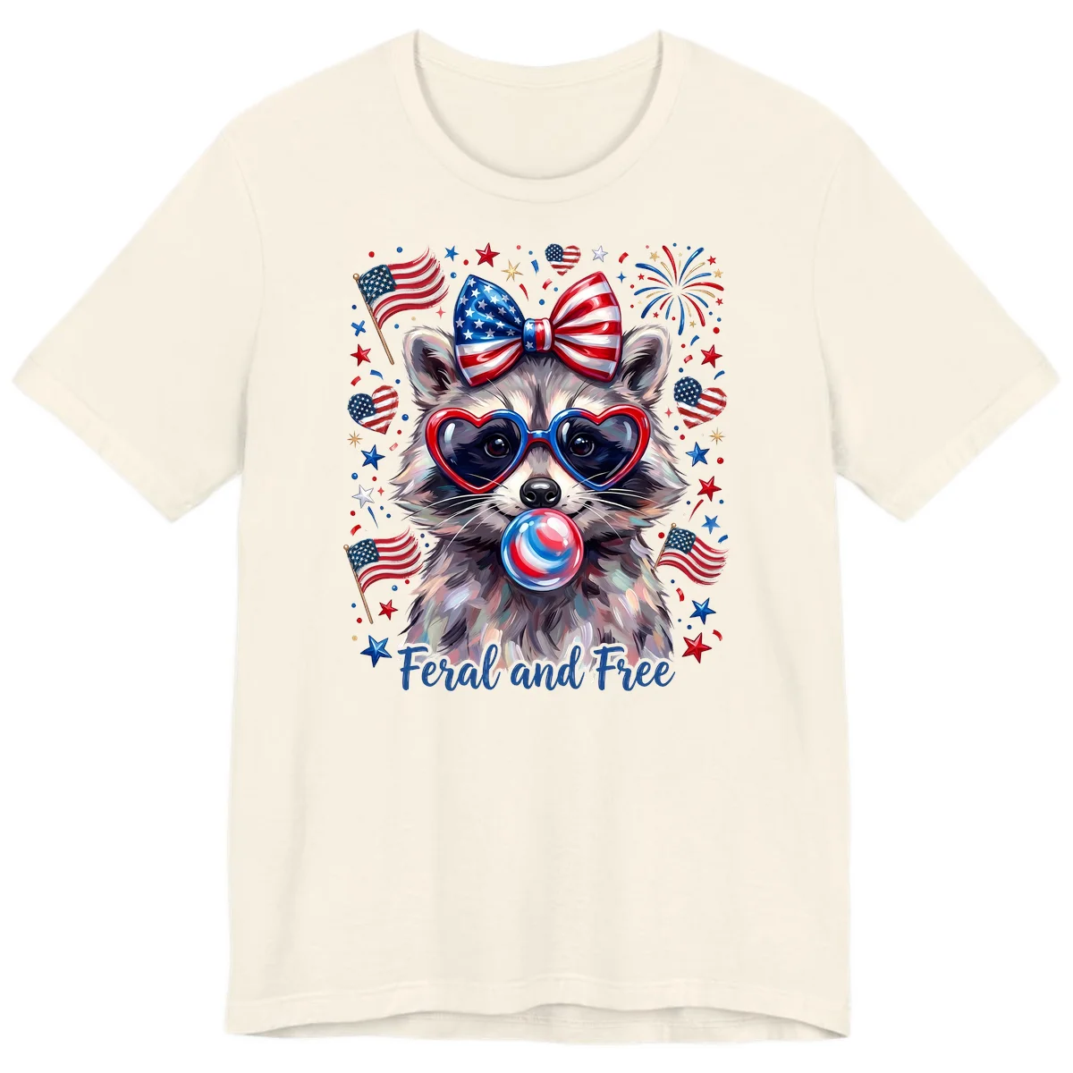 Patriotic Raccoon Feral and Free Fourth of July Premium T-Shirt in Natural