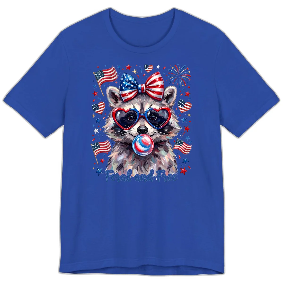 Patriotic Raccoon Feral and Free Fourth of July Premium T-Shirt in True Royal