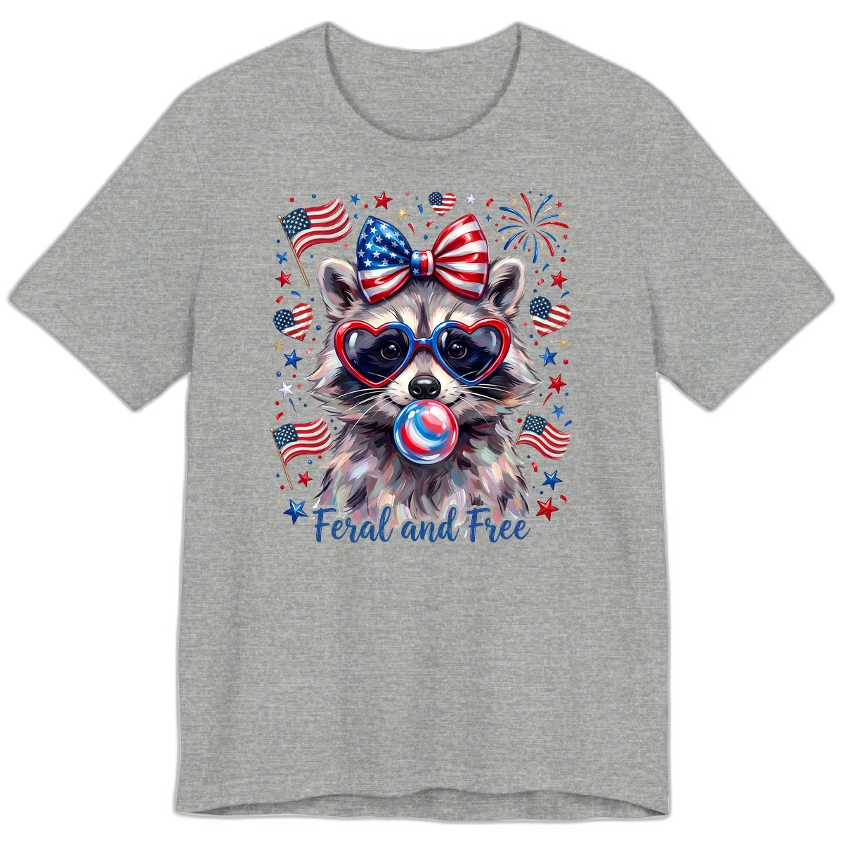 Patriotic Raccoon Feral and Free Fourth of July Premium T-Shirt in Athletic Heather