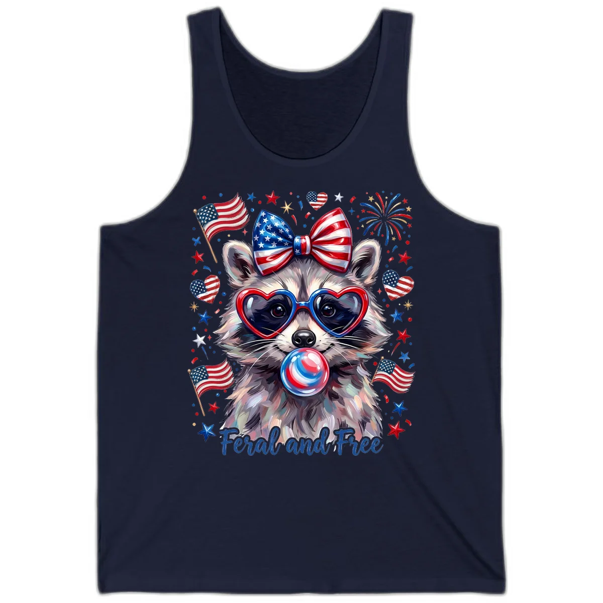 Patriotic Raccoon Feral and Free Fourth of July Tank in Navy