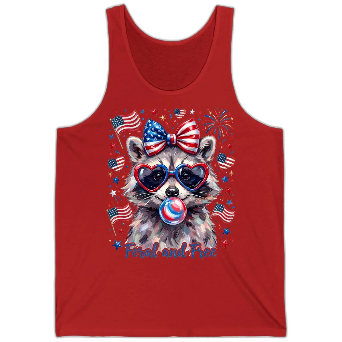 Patriotic Raccoon Feral and Free Fourth of July Tank in Red