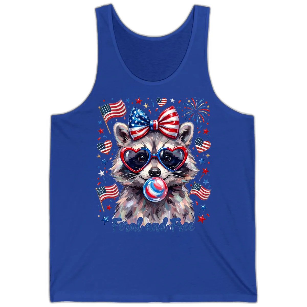 Patriotic Raccoon Feral and Free Fourth of July Tank in True Royal