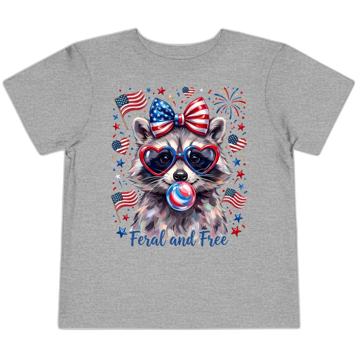 Patriotic Raccoon Feral and Free Fourth of July Toddler T-Shirt in Athletic Heather