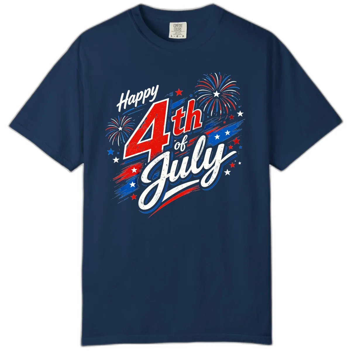 Happy 4th of July Fireworks Comfort Color in Navy